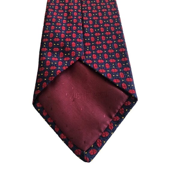 Austin Reed Silk Tie Kiss Lips Made in England Blue Red Geometric EUC - Picture 5 of 7